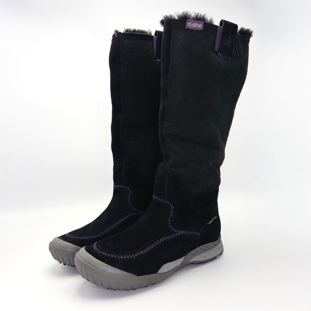 Cushe Wildride UW00553 Black Suede Tall Winter Boots Vibram Sole Women's 6